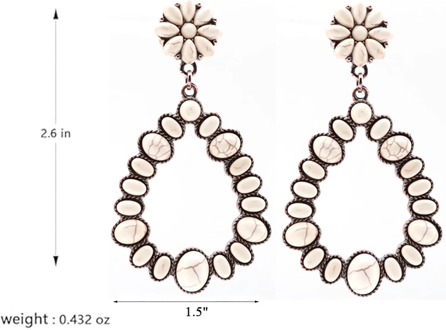 Western Earrings for Women Boho Country Jewelry - White Green Turquoise Pear Shape Drop Dangle Earrings for Wedding