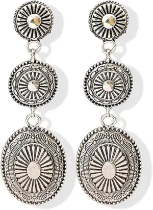 Western Earrings for Women Statement Western Style Triple Concho Dangle Earrings Vintage Boho Oval Drop Earrings Ethnic Charms Jewelry