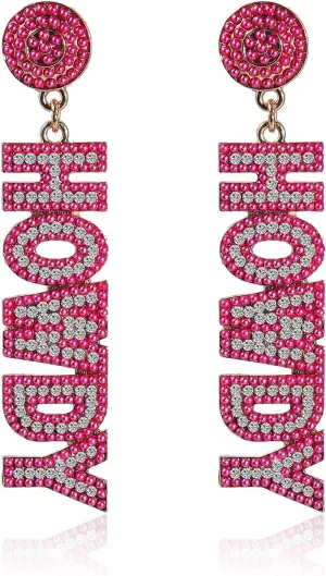 Western HOWDY Crystal Stud Dangle Earrings Handmade Beaded Sparkle Rhinestone Seed Beaded Letters Nashville Outfits Rodeo Y2K Jewelry for Women