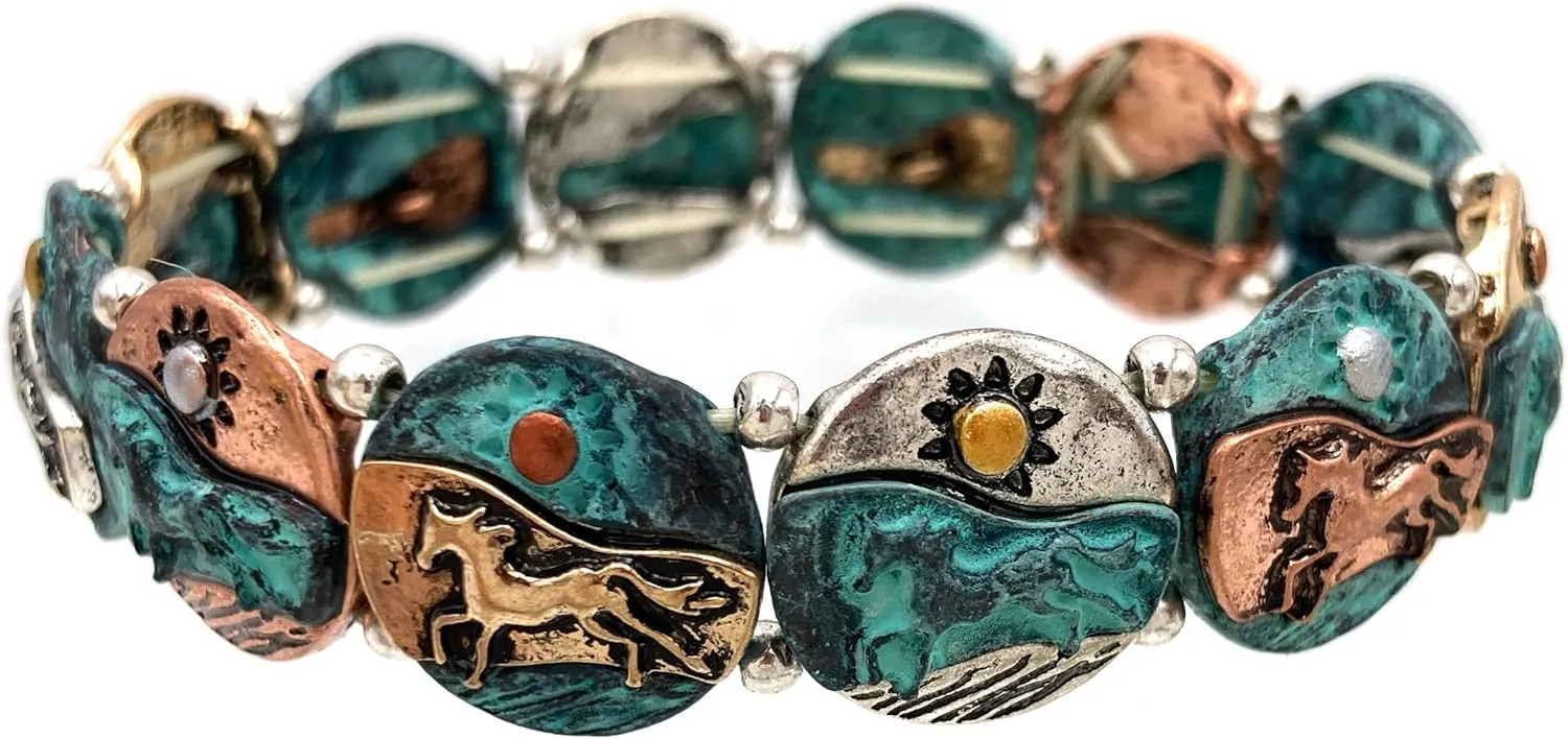Western Peak Horse Navajo Aztec Tribal Stretch Bracelet