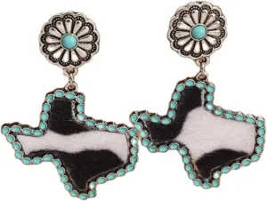 Western Turquoise Teardrop Drop Dangle Earrings Vintage Ethnic Handamde Bohemian Boho for Women Jewelry Inlay Cow Pattern Geometric