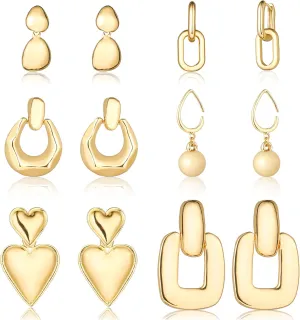 Wgoud 6 Pairs Gold Hoop Earrings Set for Women, 14K Gold Plated Hypoallergenic Lightweight Chunky Open Huggie Hoops Earrings Jewelry for Gift.