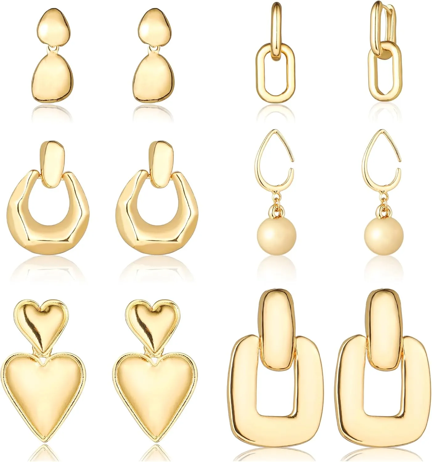 Wgoud 6 Pairs Gold Hoop Earrings Set for Women, 14K Gold Plated Hypoallergenic Lightweight Chunky Open Huggie Hoops Earrings Jewelry for Gift.