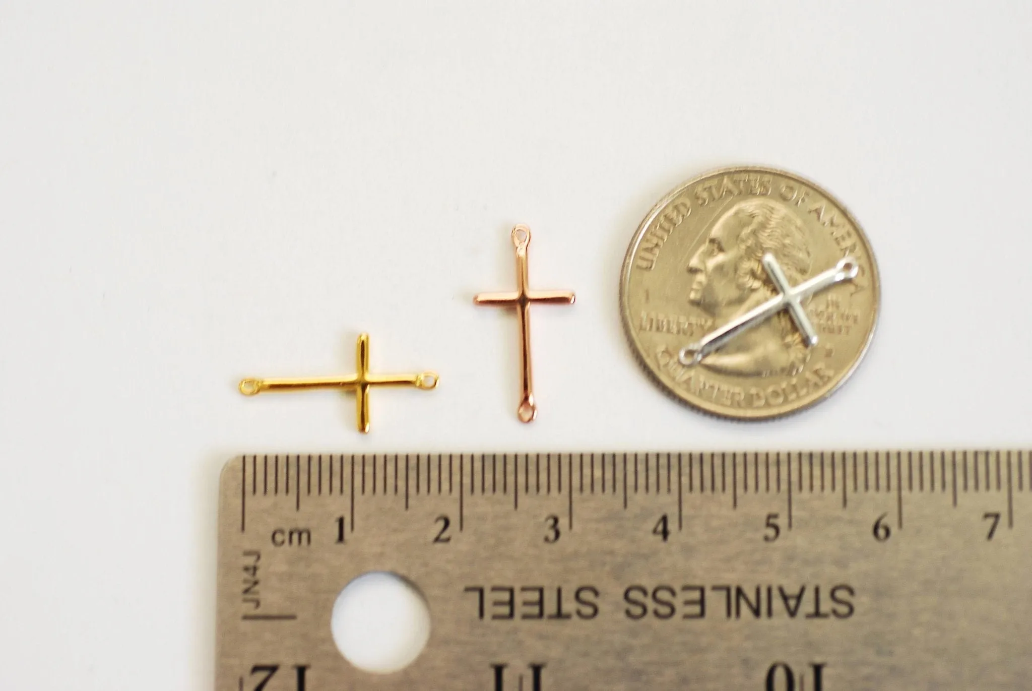 Wholesale Vermeil Gold Cross Connector Charm- Gold plated over sterling Silver, Solid 14K Gold, Spacer, Link, sideways horizontal cross, E48