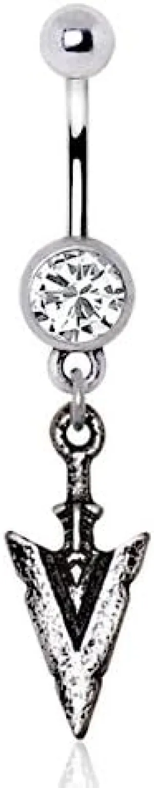 WILDKLASS 316L Stainless Steel Antique Arrowhead Dangle Navel Ring