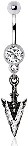 WILDKLASS 316L Stainless Steel Antique Arrowhead Dangle Navel Ring
