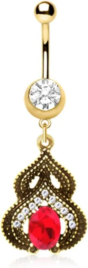 WILDKLASS Gold Plated Ornate Arabesque Jewel Navel Ring