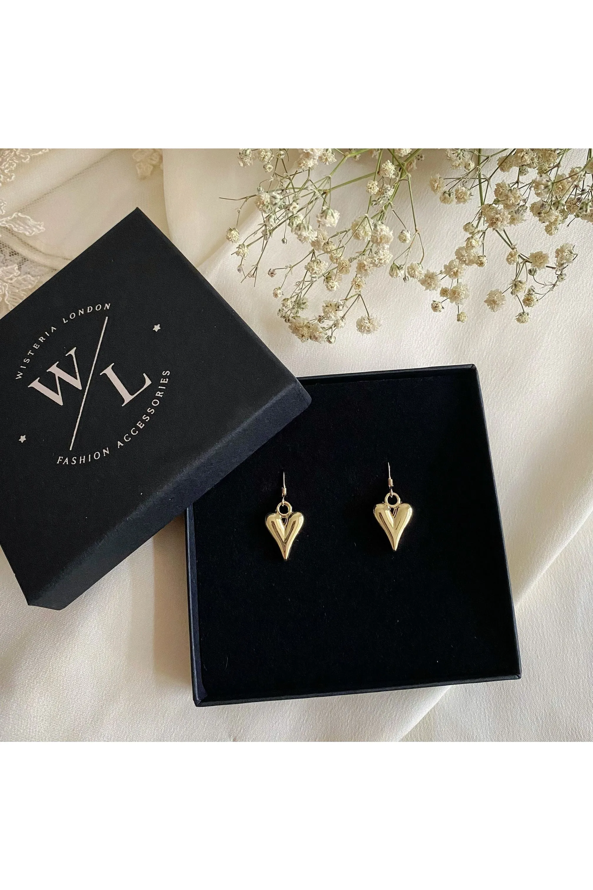 Wisteria London Dainty Gold Puffy Heart Earrings