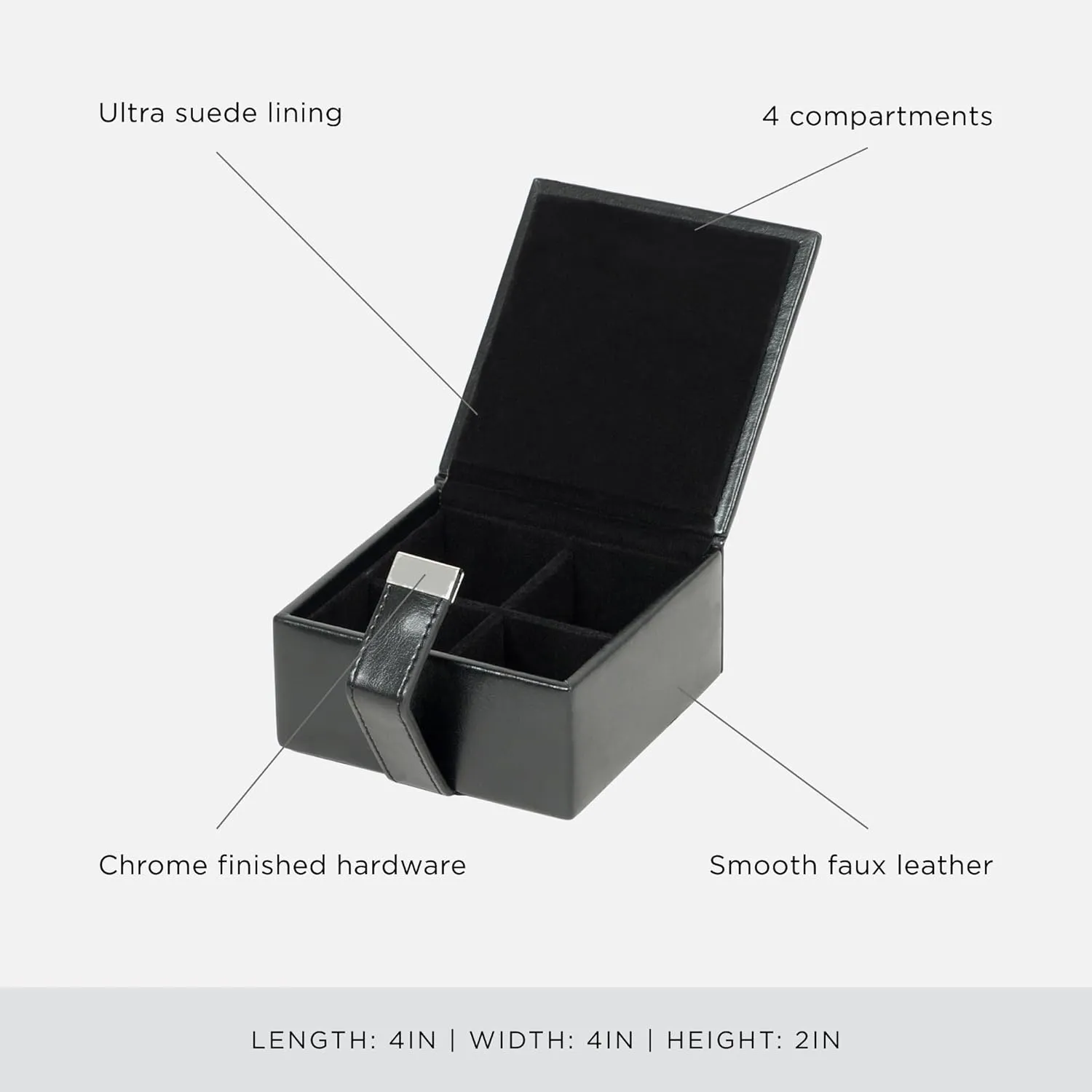 WOLF Heritage Cufflink Box - Faux Leather, Ultra-Suede Lining, Magnetic Closure