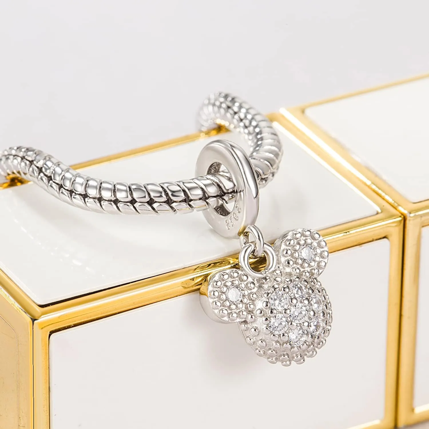 Women 925 Sterling Silver Cute Mickey Bracelet Simple Fashion Snake Chain Bangle 6.3 "6.7" 7 "7.5" 8 "8.5" 9" Charm Jewelry Gift For Wife Her