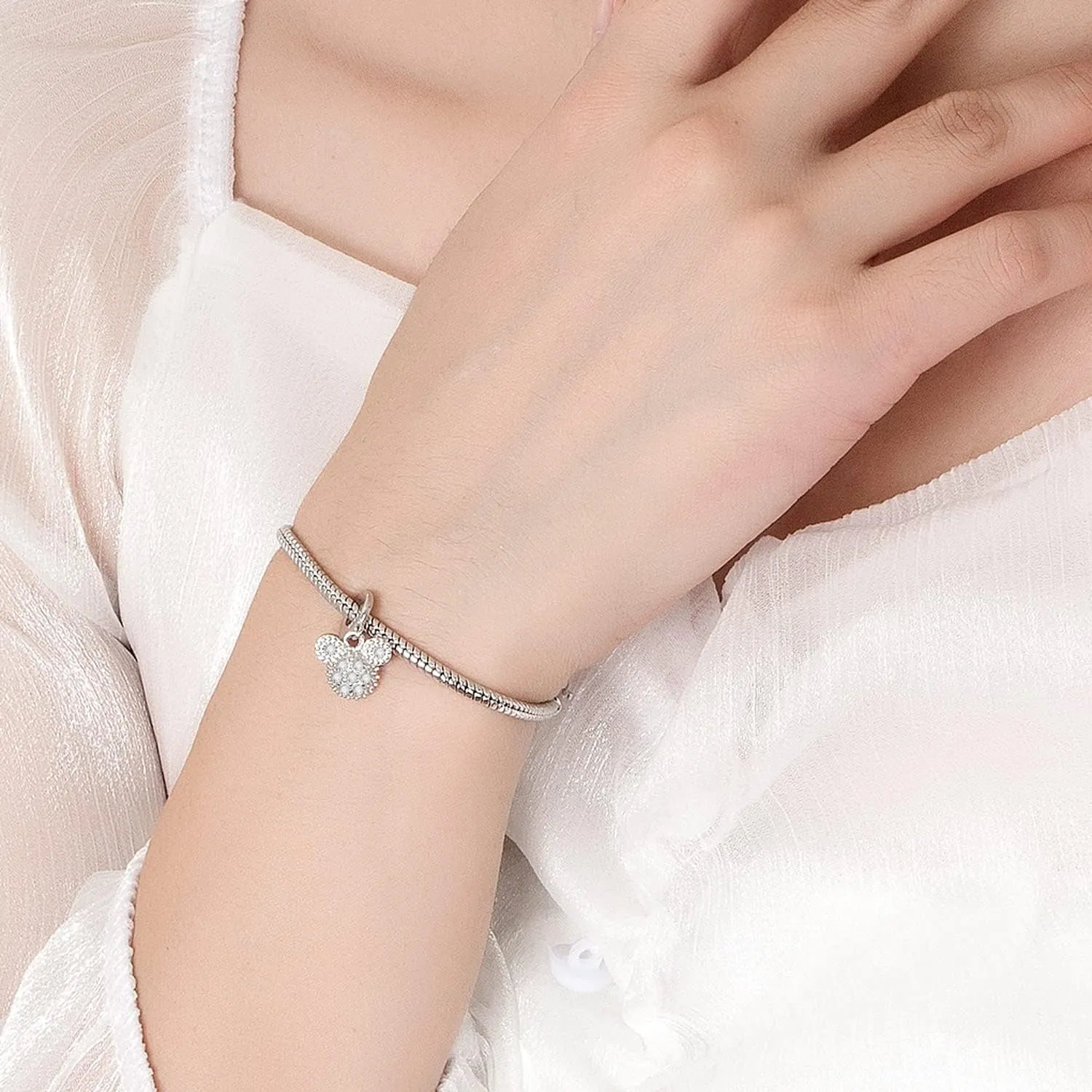 Women 925 Sterling Silver Cute Mickey Bracelet Simple Fashion Snake Chain Bangle 6.3 "6.7" 7 "7.5" 8 "8.5" 9" Charm Jewelry Gift For Wife Her