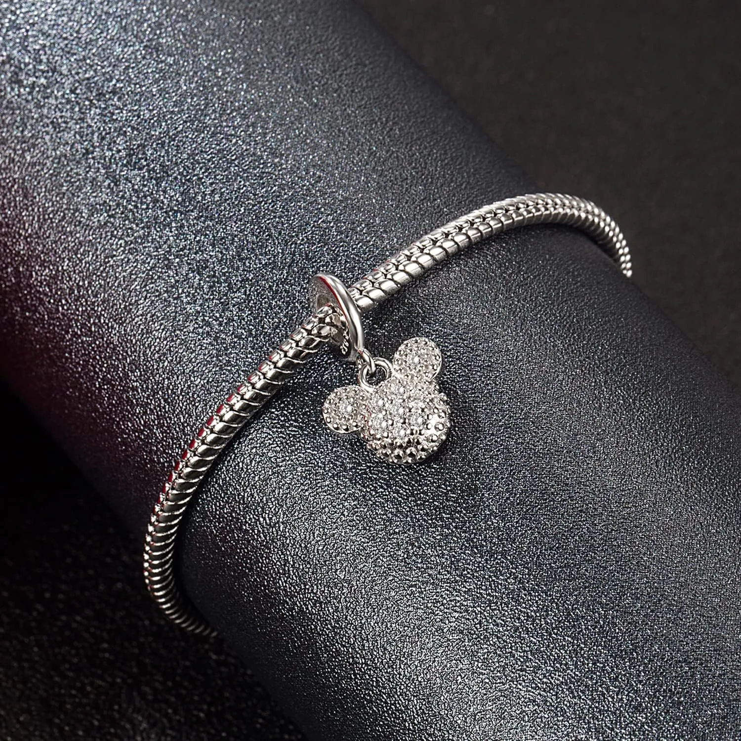 Women 925 Sterling Silver Cute Mickey Bracelet Simple Fashion Snake Chain Bangle 6.3 "6.7" 7 "7.5" 8 "8.5" 9" Charm Jewelry Gift For Wife Her