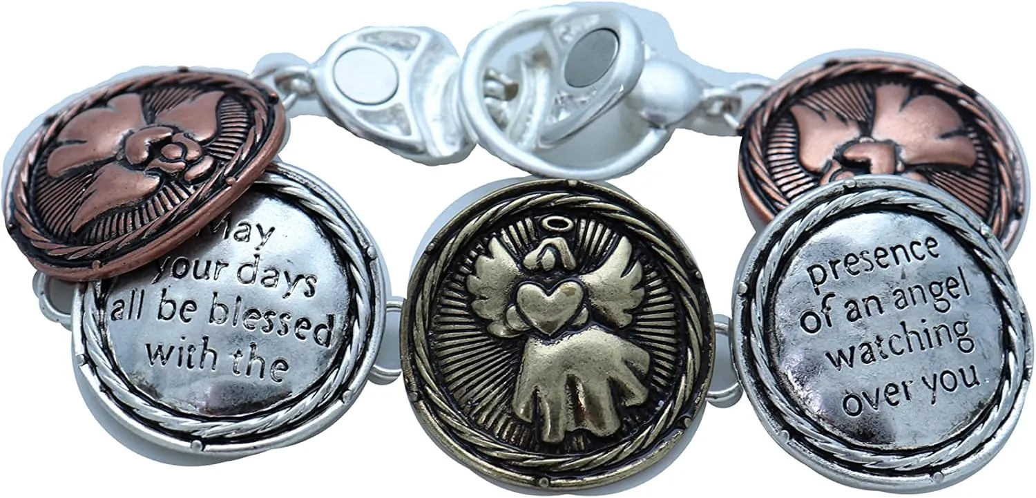 Women Fashion Jewelry Silver Metal Bracelet Angel Bless Prayer Charm Bronze Antique Gold