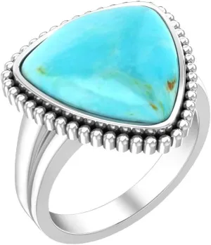Women's 925 Sterling Silver Gemstone Ring Triangular Trillion Shape Statement Ring Boho Bohemian Gypsy 14mm Band Jewelry Gift for Wedding Anniversary Valentine's Day