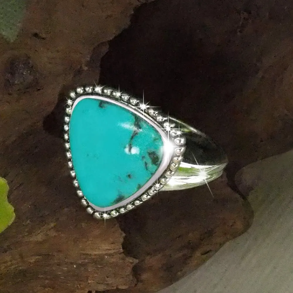 Women's 925 Sterling Silver Gemstone Ring Triangular Trillion Shape Statement Ring Boho Bohemian Gypsy 14mm Band Jewelry Gift for Wedding Anniversary Valentine's Day