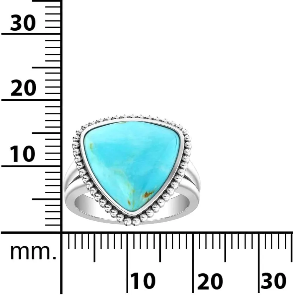 Women's 925 Sterling Silver Gemstone Ring Triangular Trillion Shape Statement Ring Boho Bohemian Gypsy 14mm Band Jewelry Gift for Wedding Anniversary Valentine's Day
