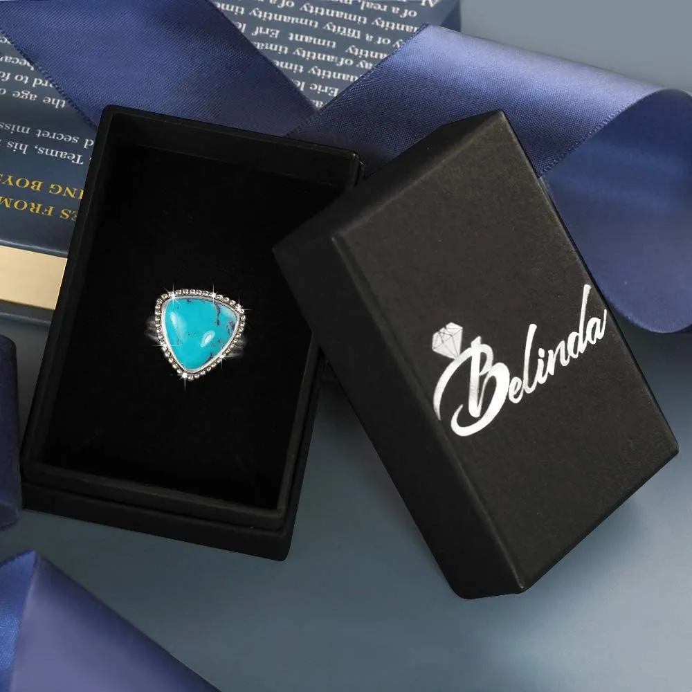 Women's 925 Sterling Silver Gemstone Ring Triangular Trillion Shape Statement Ring Boho Bohemian Gypsy 14mm Band Jewelry Gift for Wedding Anniversary Valentine's Day