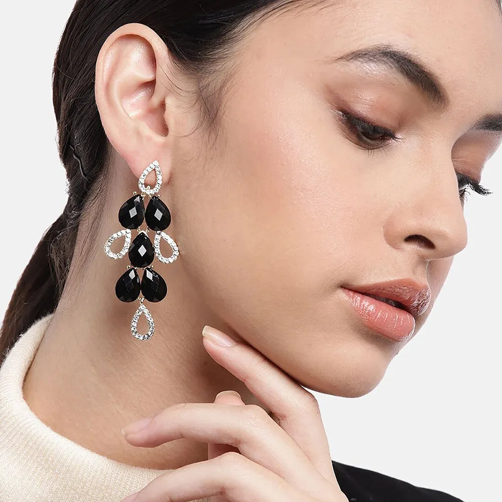 Women'S Brass Black Gold - Plated Handcrafted Contemporary Drop Earrings