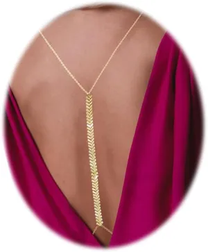 Women's Gold Back Chain for Backless Dress, Backdrop Necklace, Bridal Body Jewelry bra body chain bikini body jewelry