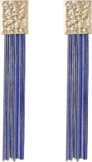 Womens Gold Chain Drop Dangle long Statement Earrings with Colorful layered Fringe Tassel