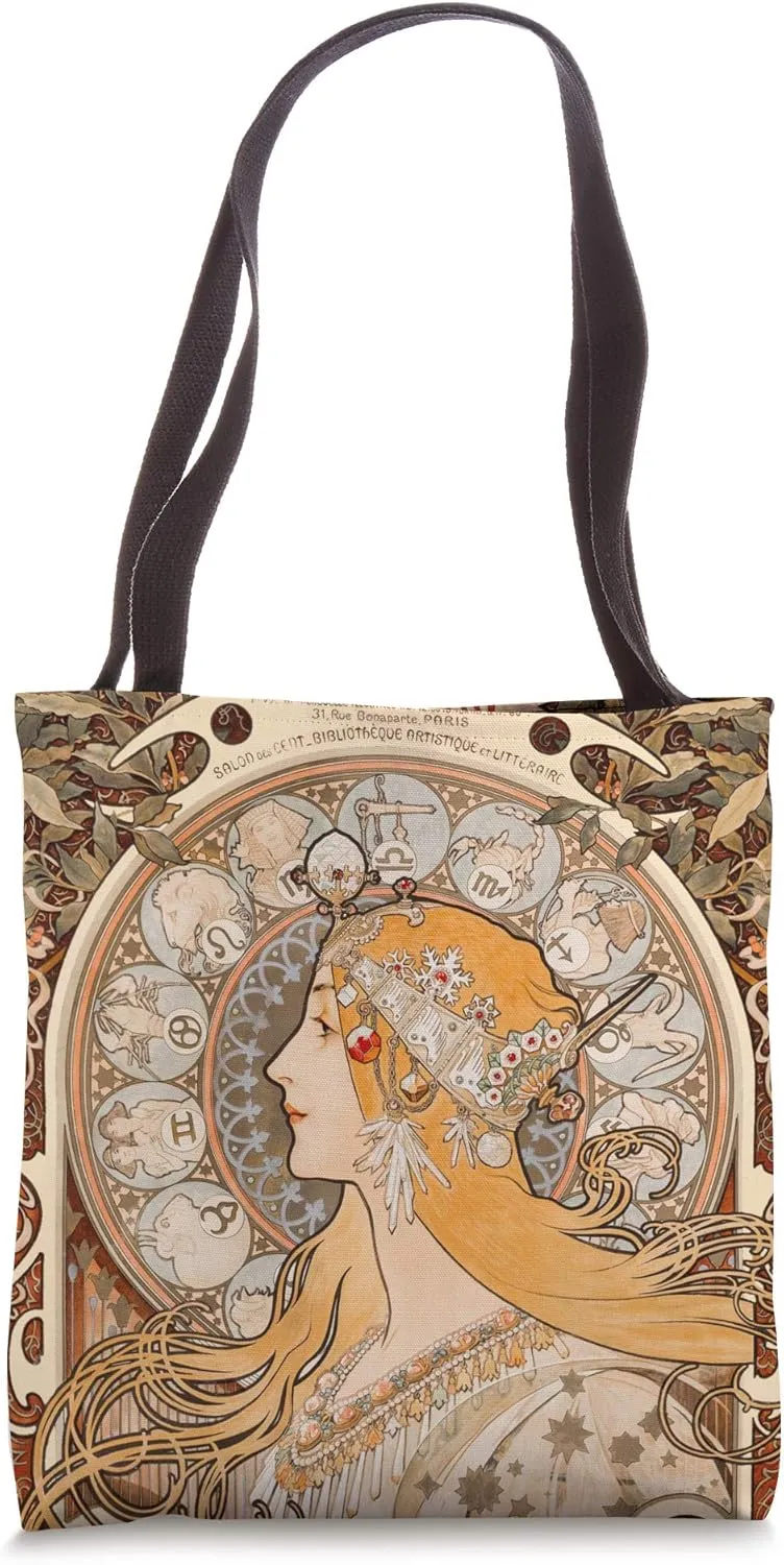 Womens vintage bohemian Design in Art Nouveau Style, Mucha Tote Bag
