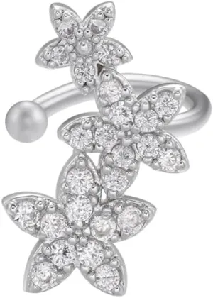 Women's Wide Band Ear Cuff, Gold Tone with 3 Rows Pave CZ Stones, Non-Pierced - Left Ear
