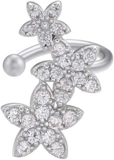 Women's Wide Band Ear Cuff, Gold Tone with 3 Rows Pave CZ Stones, Non-Pierced - Left Ear