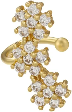Women's Wide Band Ear Cuff, Gold Tone with 3 Rows Pave CZ Stones, Non-Pierced - Right Ear
