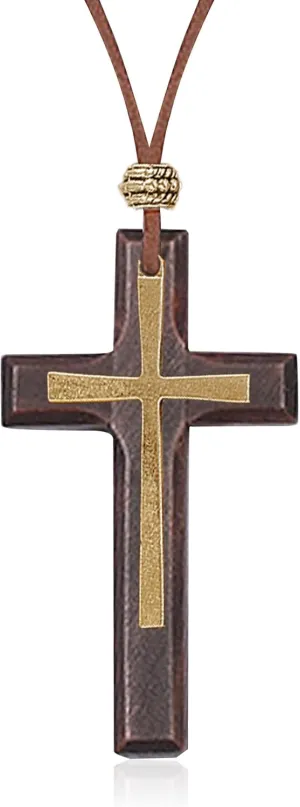 Wood Cross Necklace for Men Catholic Jesus Cross Pendant Necklace for Men Christian Gifts Wood Cross Crucifix on Cord