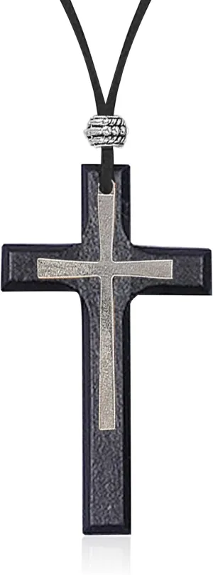 Wood Cross Necklace for Men Catholic Jesus Cross Pendant Necklace for Men Christian Gifts Wood Cross Crucifix on Cord