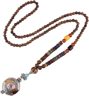 Wooden Beaded Necklace Nepal Mala Wood Beads Meditation Prayer Necklace for Women Jewelry