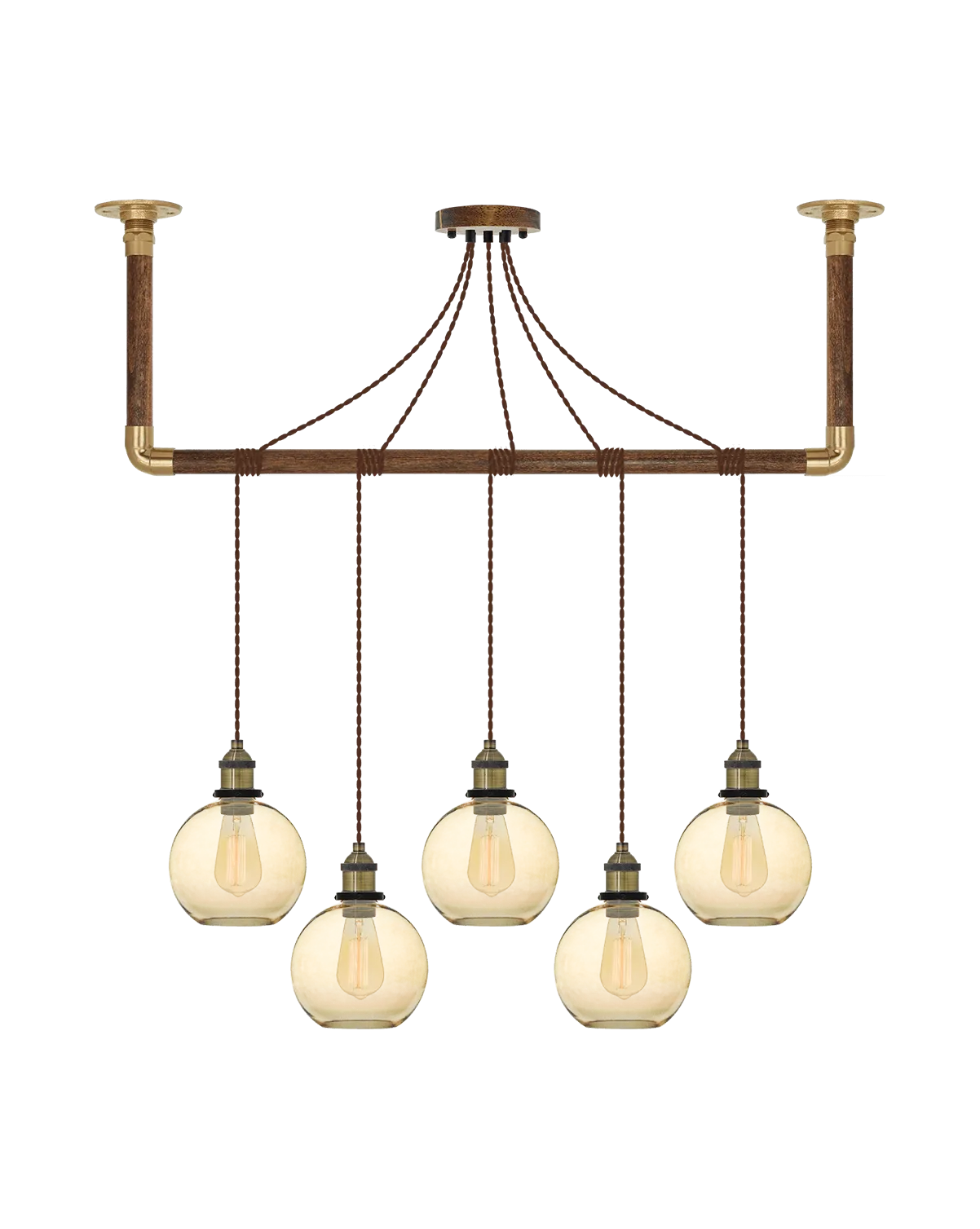 Wrap Chandelier: Brown, Brass and Amber Glass Shade