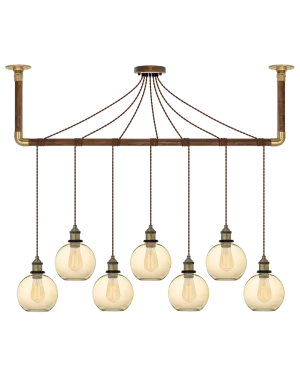 Wrap Chandelier: Brown, Brass and Amber Glass Shade