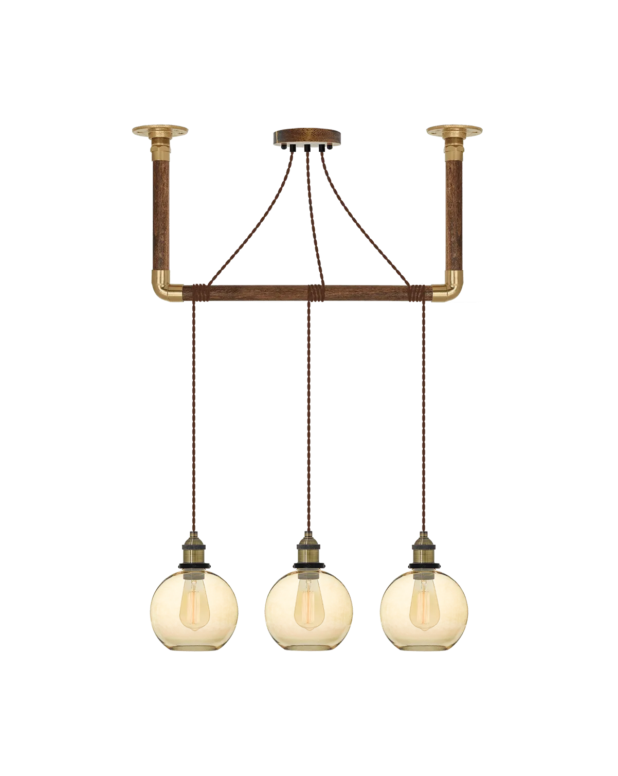 Wrap Chandelier: Brown, Brass and Amber Glass Shade
