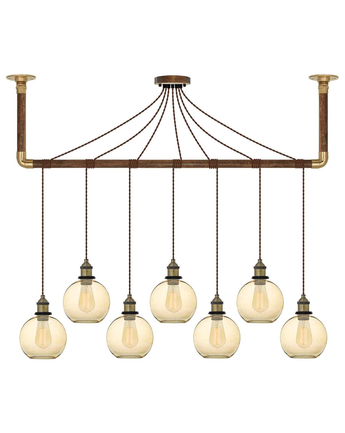 Wrap Chandelier: Brown, Brass and Amber Glass Shade