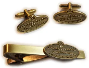 X-Men XMEN Xavier's School for Gifted Youngsters Plaque TIE BAR CLIP CUFFLINKS SET