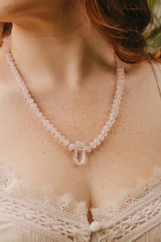 Xander Kostroma -Rose Quartz and Quartz Statement Necklace (50cm Extn) –925 Sterling Silver -For Love, Healing,Balance with Spirituality