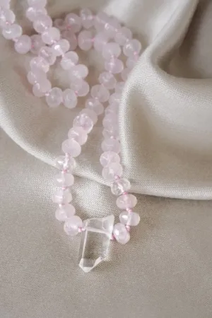 Xander Kostroma -Rose Quartz and Quartz Statement Necklace (50cm Extn) –925 Sterling Silver -For Love, Healing,Balance with Spirituality