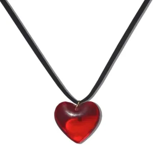 Y2K Colorful Big Heart Shape Pendant Necklace Simple Chunky Transparent Glass Puffy Love Heart Beaded Clavicle Chain Necklace Aesthetic Hip Hop Jewelry for Women