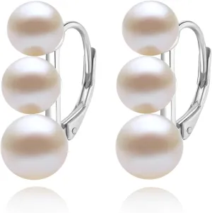 YAMI Pearl Earrings for Women, Freshwater/Saltwater Cultured Pearls in 925 Sterling Silver, Hypoallergenic Earrings for Women, Black/White