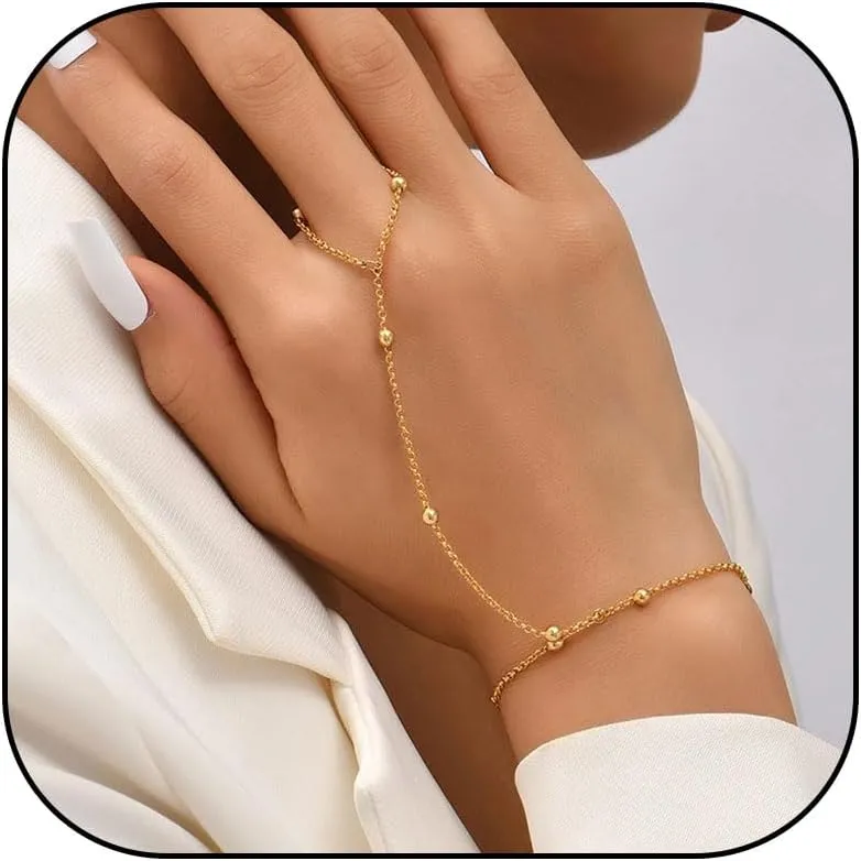 YANCHUN Hand Chain Bracelet Ring Bracelet Hand Chain Trendy Gold Bracelets Adjustable Rhinestone Hand Jewelry Gifts for Women