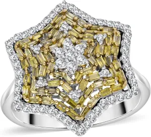 Yellow White Diamond 925 Sterling Silver Platinum Plated Cluster Ring for Women Jewelry Birthday Gifts Size 7 Ct 0.8