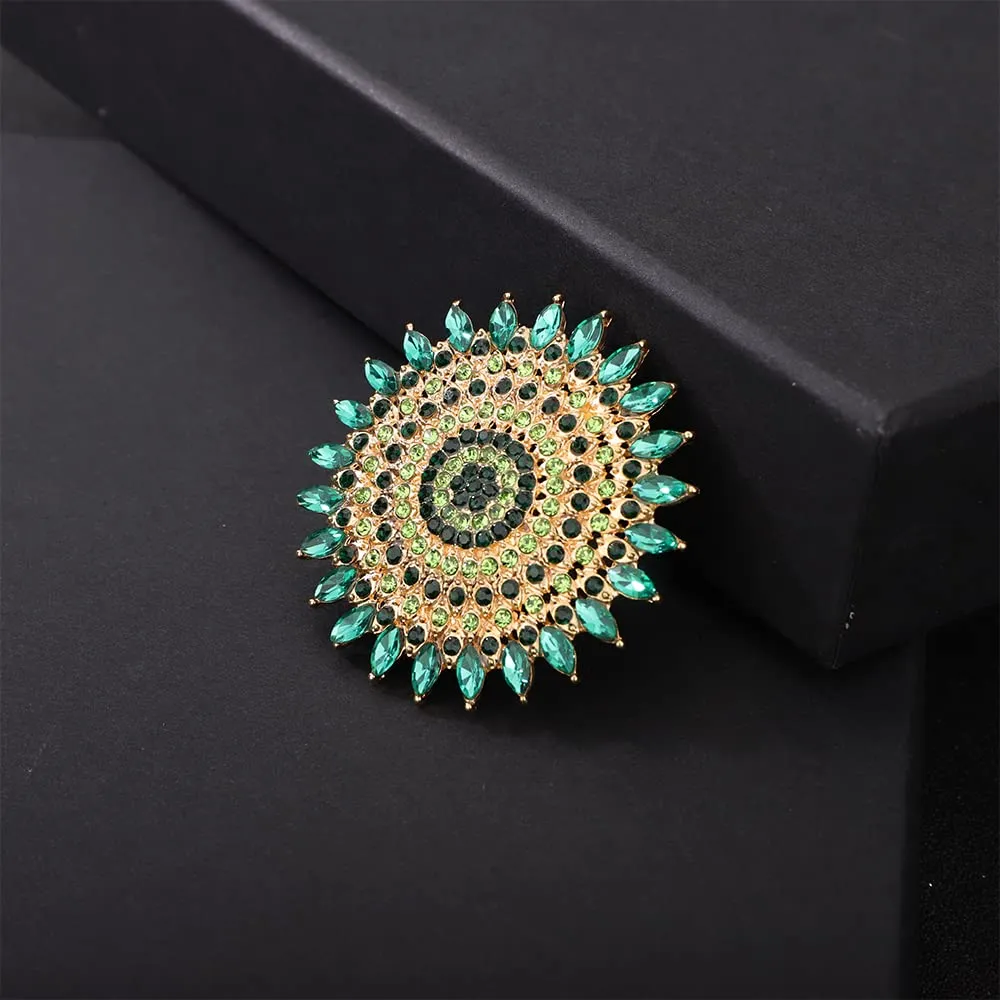 YERTTER Boho Gold Green Thick Big Round Gemstone Ring Crystal Ethnic Ring Women Statement Vintage Ring Adjustable Chic Rhinestone Band Ring for Wedding Women Brides Gold Green