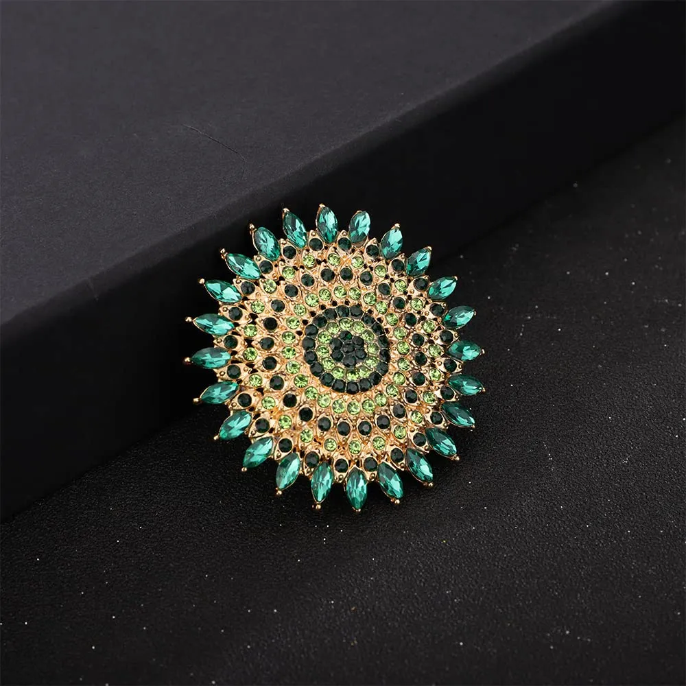 YERTTER Boho Gold Green Thick Big Round Gemstone Ring Crystal Ethnic Ring Women Statement Vintage Ring Adjustable Chic Rhinestone Band Ring for Wedding Women Brides Gold Green
