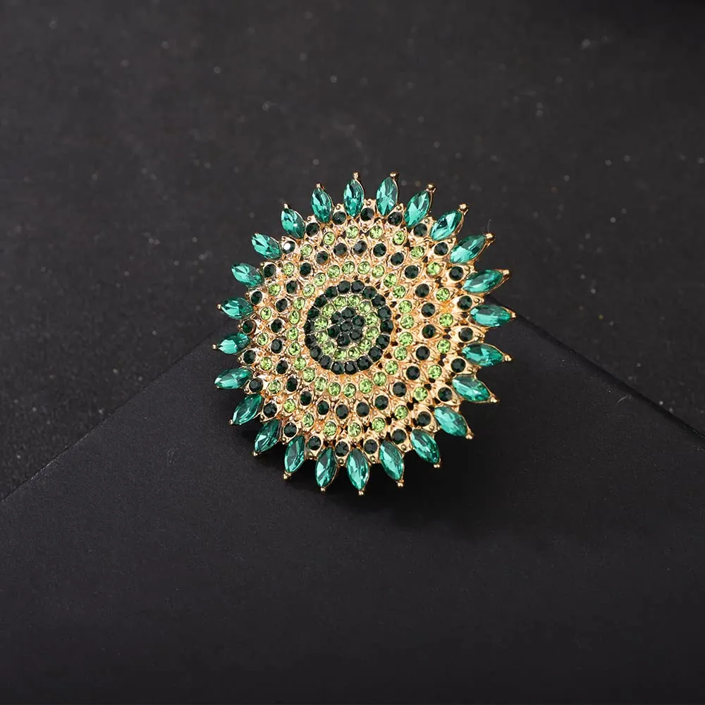 YERTTER Boho Gold Green Thick Big Round Gemstone Ring Crystal Ethnic Ring Women Statement Vintage Ring Adjustable Chic Rhinestone Band Ring for Wedding Women Brides Gold Green