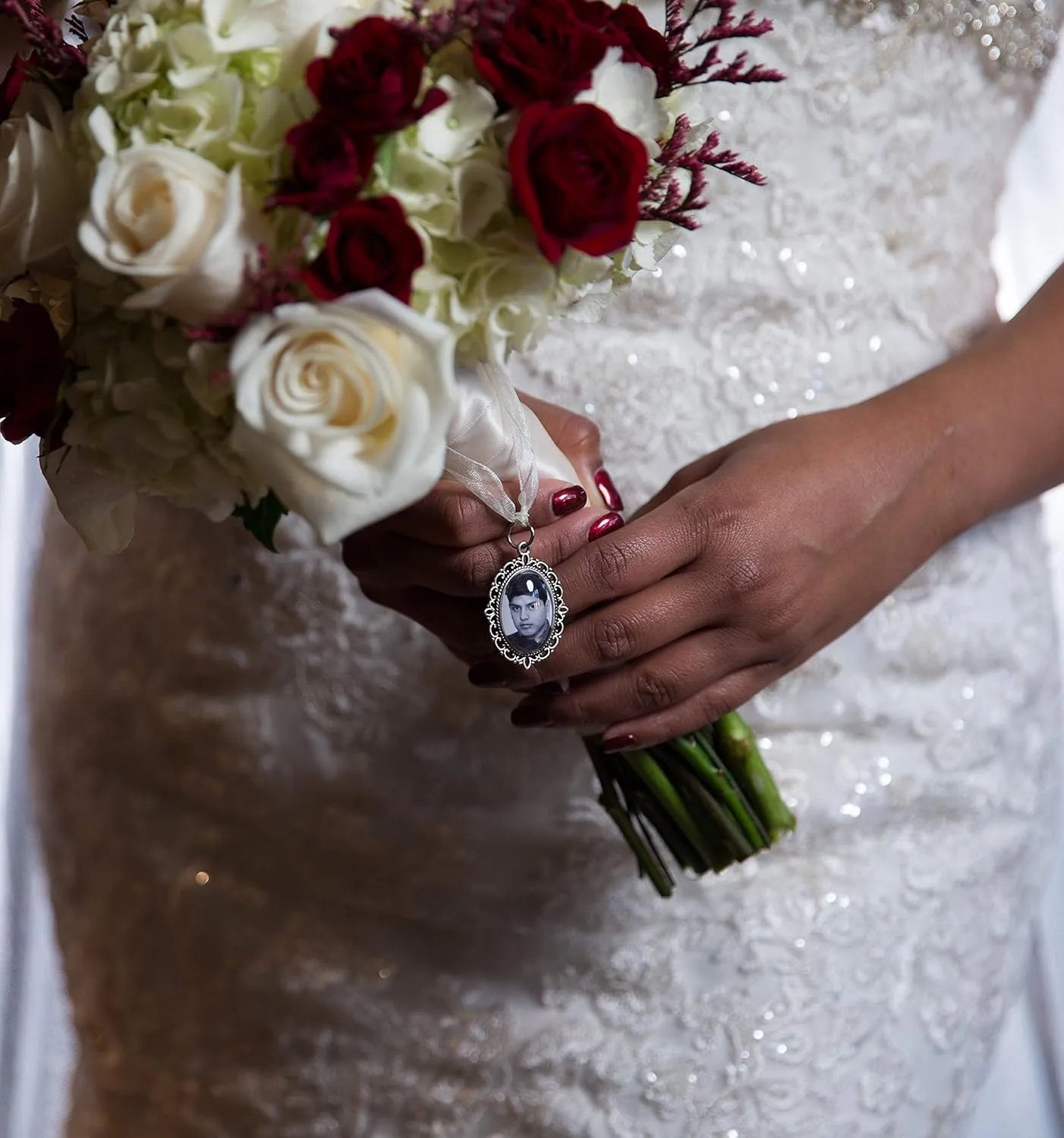 Your Custom Photo Wedding Bouquet Memorial Charm - Oval Glass Dome Personalized Picture Pendant