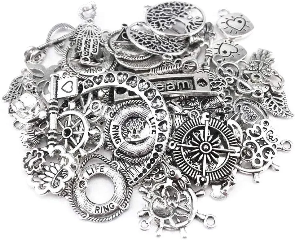 Yueton 100 Gram Assorted Antique Charms Pendant for Crafting, Jewelry Making Accessory