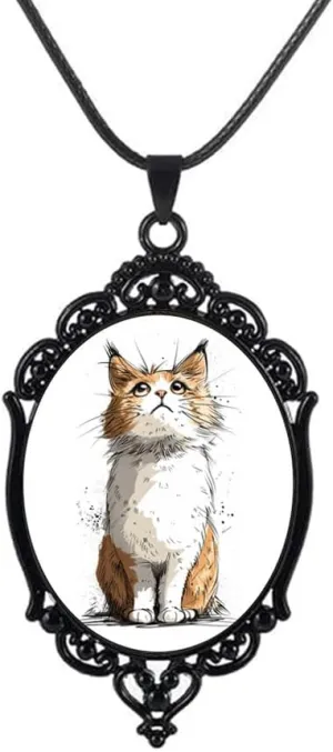YWMAN Orange Cat Cameo Necklace, Vintage Cute Cat Pendant, kitten Charm Jewelry Gift for Wemen