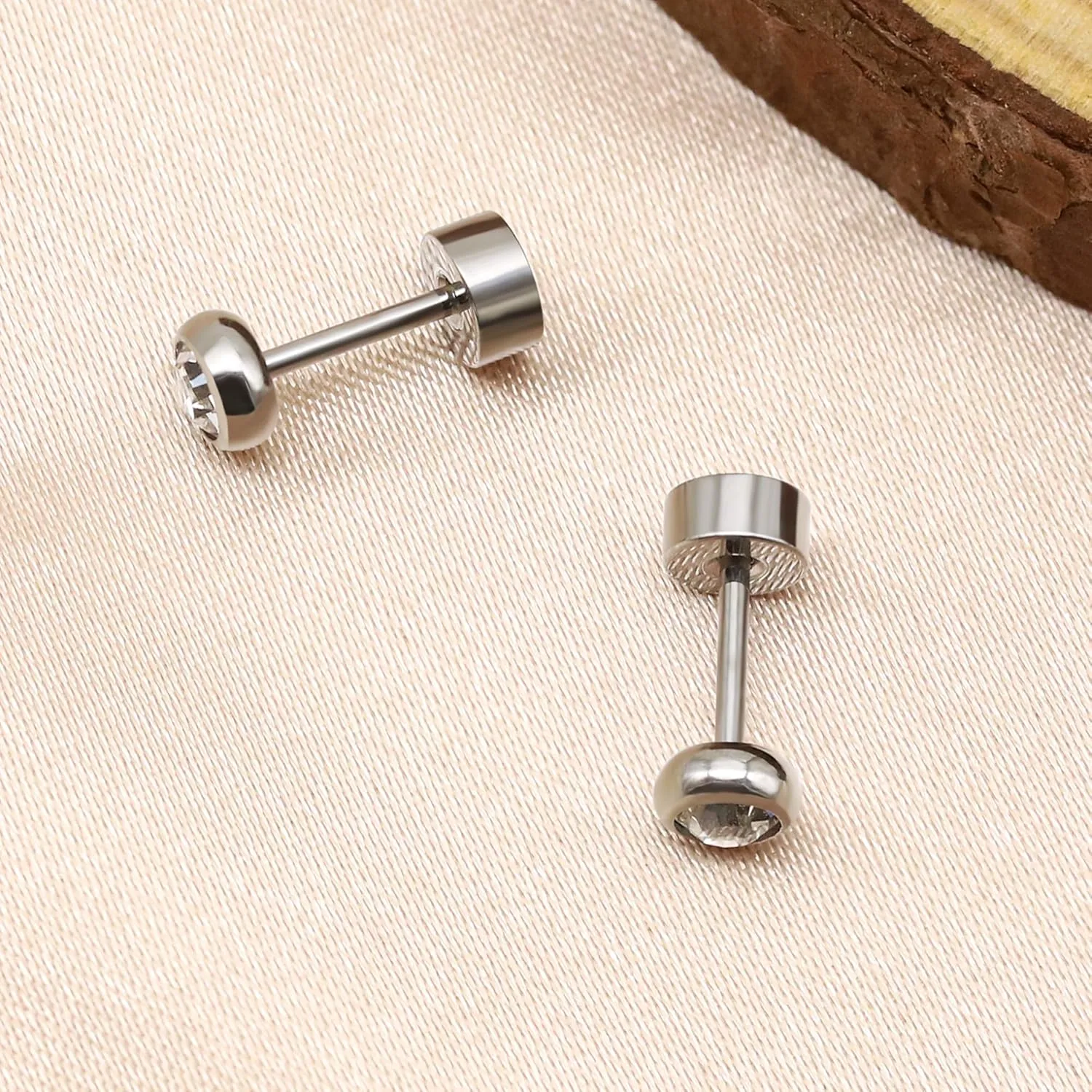 ZDE Titanium Women Flatback Earrings for Women Crystal Silver Stud Earrings Flat Back Earrings Hypoallergenic Cartilage Earring Helix Tragus Conch Piercing 3mm-5mm