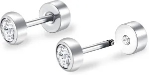 ZDE Titanium Women Flatback Earrings for Women Crystal Silver Stud Earrings Flat Back Earrings Hypoallergenic Cartilage Earring Helix Tragus Conch Piercing 3mm-5mm